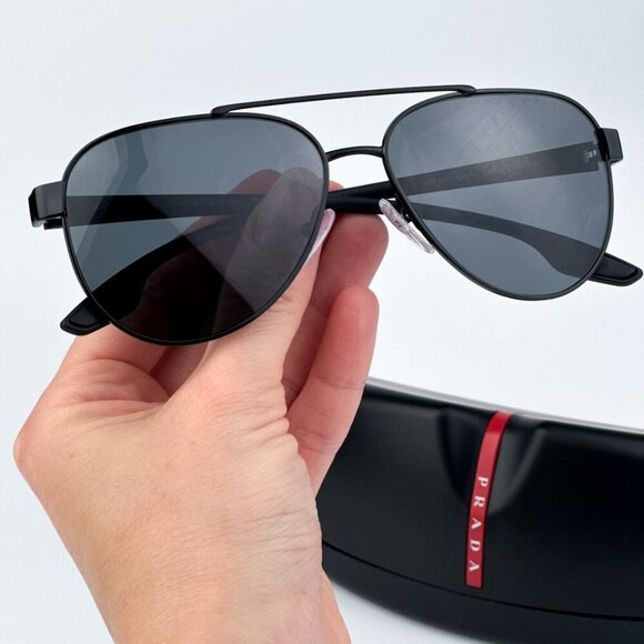 Prada Linea Rossa PS54TS 1AB5Z1 BRAND NEW Sunglasses Black Polarized Grey Pilot - Picture 2 of 11